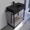 Modern  Console Vanity with Grey Oak Shelf, Black Marble Style Sink, 35